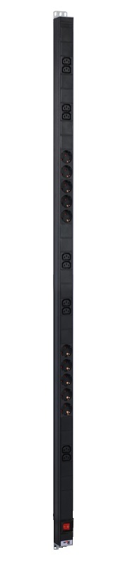 Вертикальный блок розеток Rem-16 с выкл., 10  Schuko, 10 C13, вход IEC 60320 C20 16A, алюм., 33-48U (ЦМО)