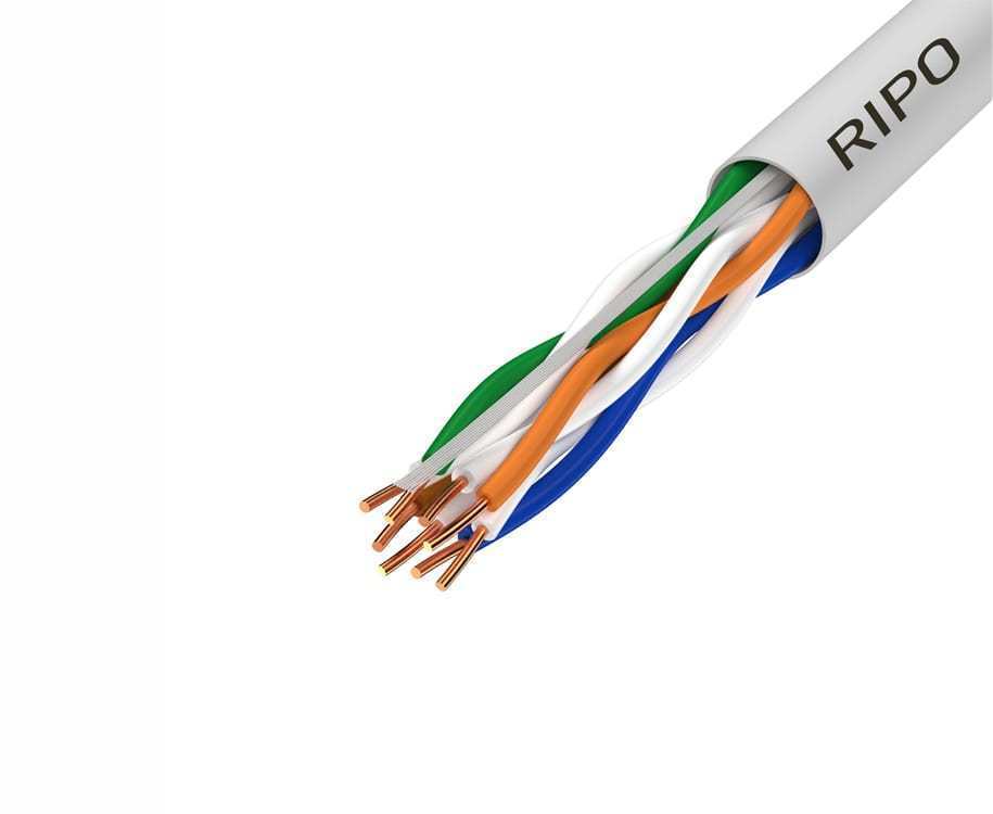 Патч-кабель RIPO U/UTP4, Кат.5е (Класс D),125МГц, многож.,4*2*7*0,12 mm CCA PVC нг(B), серый,100м.