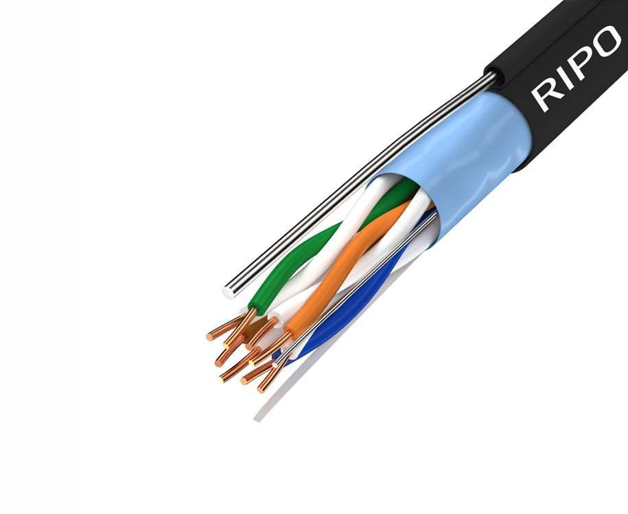 FTP4CAT5E 24AWG Cu Ripo (outdoor) с одножильным тросом, черный, (50м)