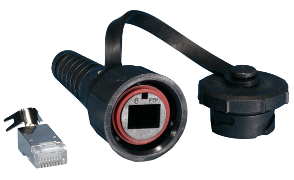 Hyperline PLUG-IE-8P8C-PV-C6-SH Промышленный разъем RJ-45 (8P8C) под витую пару, IP67, категория 6, с защитной крышкой, экранированный (SH)