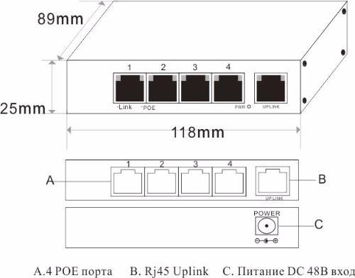 POE-31004P  POE коммутатор 4+1 порта