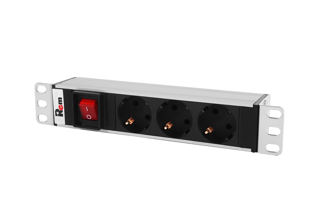 Блок розеток Rem-10 без шнура с выкл., 3 Sсhuko, вход IEC 60320 C14, 10A, алюм., 10&amp;quot; (ЦМО)