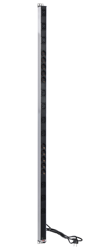 Вертикальный блок розеток Rem-16 с инд., 10 Schuko, 10 IEC 60320 C19, 16A, алюм., 33-48U, шнур 3 м. (ЦМО)