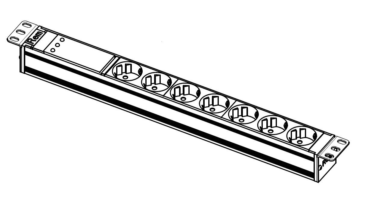 Блок розеток Rem-10 без шнура с фил. и инд., 7 Sсhuko, вход IEC 60320 C14, 10A, алюм., 19&amp;quot; (ЦМО)