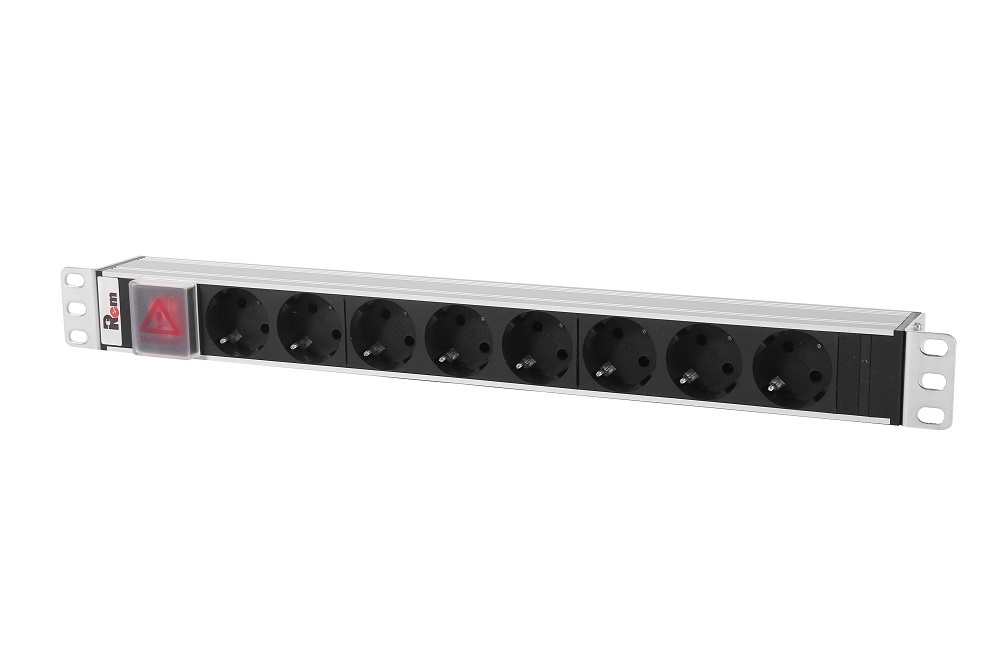 Блок розеток Rem-10 без шнура с выкл., 8 Sсhuko, вход IEC 60320 C14, 10A, алюм., 19&amp;quot; (ЦМО)