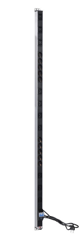 Вертикальный блок розеток Rem-16 с авт. 16А, 10 Schuko, 10 IEC 60320 C19, 16A, алюм.,33-48U,шнур 3 м (ЦМО)