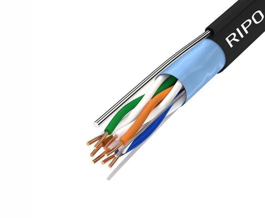 U/UTP4 Cat5e 24AWG PE RIPO CCA с тросом, черный, 0,5мм, упк.100м  (пр-во РФ)