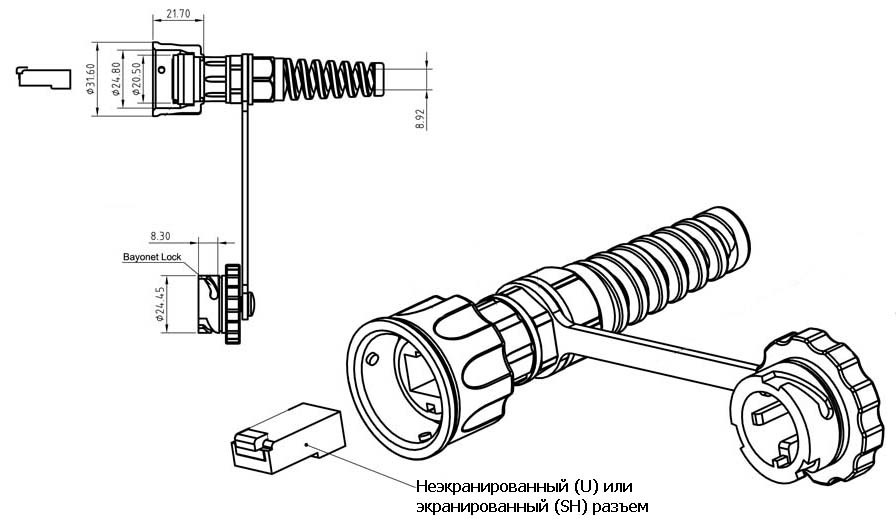 Hyperline PLUG-IE-8P8C-P-C5 Промышленный разъем RJ-45 (8P8C) под витую пару, IP67, категория 5e, с защитной крышкой