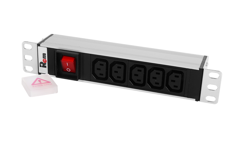 Блок розеток Rem-10 без шнура с выкл., 5 IEC 60320 C13,  вход IEC 60320 C14, 10A, алюм., 10&amp;quot; (ЦМО)