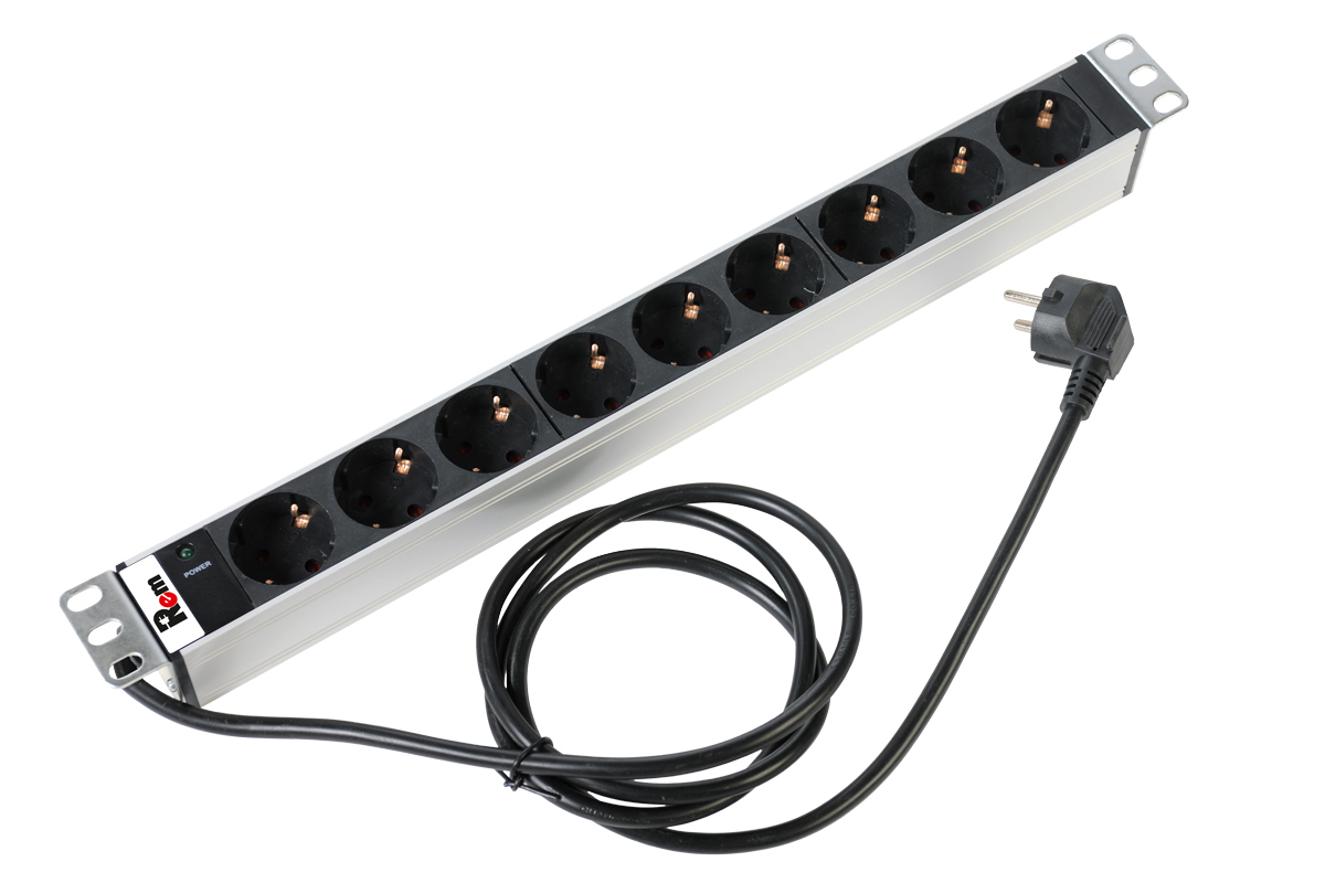 Блок розеток Rem-16 с инд., 9 Schuko, 16A, алюм., 19&amp;quot;, шнур 1,8 м. (ЦМО)