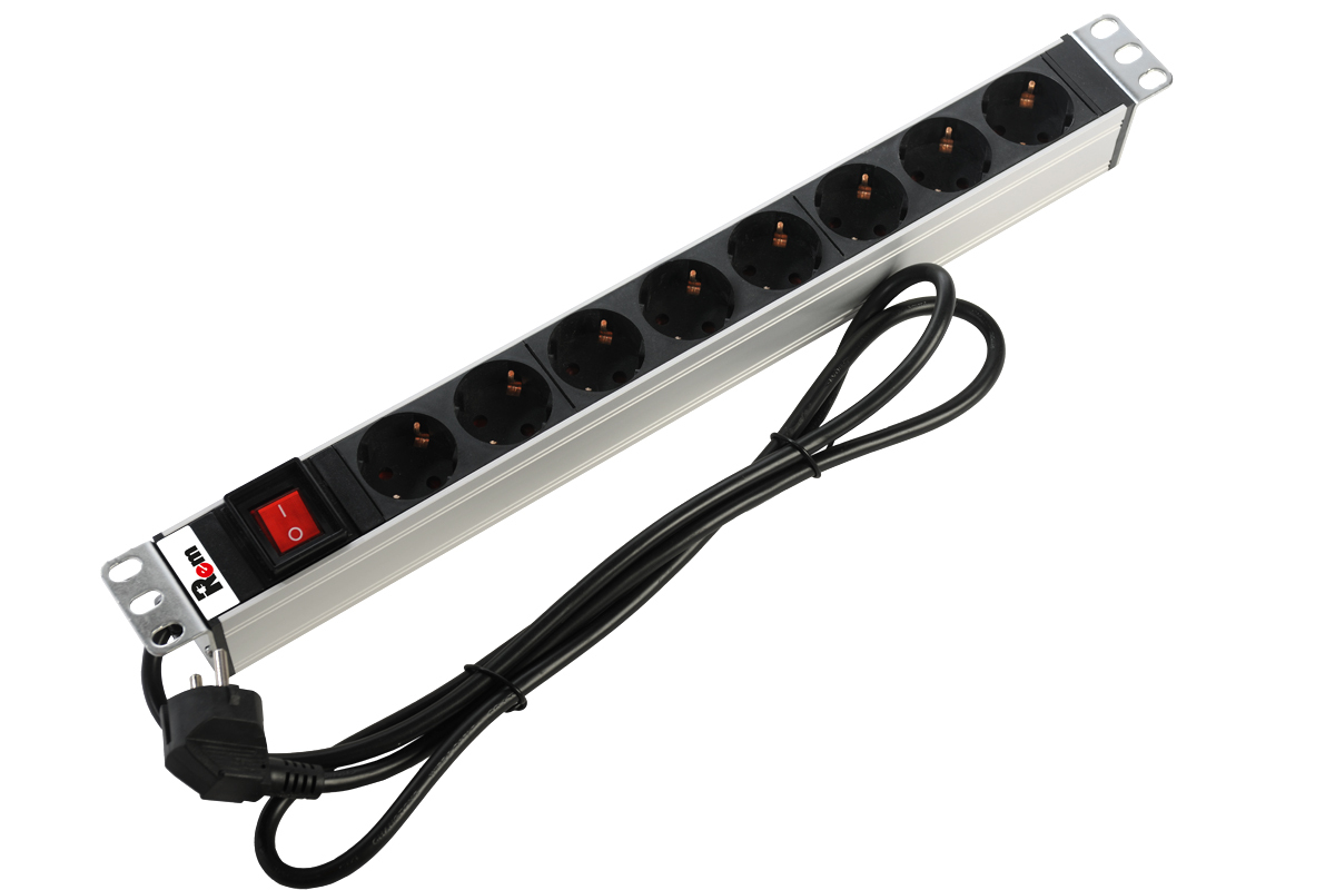 Блок розеток Rem-16 с выкл., 8 Schuko, 16A, алюм., 19&amp;quot;, шнур 1,8 м. (ЦМО)