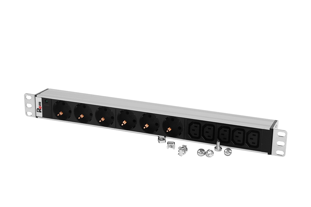 Блок розеток Rem-10 без шнура с инд., 6 Sсhuko, 5 IEC 60320 C13, вход IEC 60320 C14, 10A, алюм., 19&amp;quot; (ЦМО)