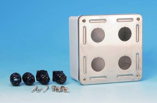 Hyperline SBB-IE-4-SL Коробка настенного монтажа для 4-х промышленных модулей, IP67, нержавеющая сталь