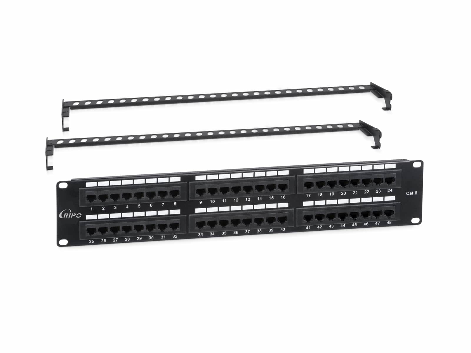 Патч-панель 19" (2U) Ripo, 48 портов RJ-45, категория 6a, Dual IDC, с задним кабельным организатором