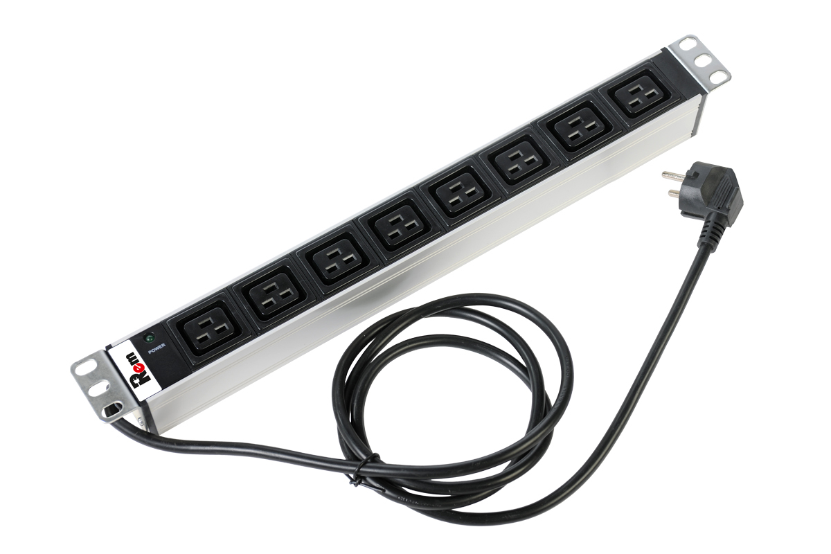 Блок розеток Rem-16 с инд., 8 IEC 60320 C19, 16A, алюм., 19&amp;quot;, шнур 3 м. (ЦМО)