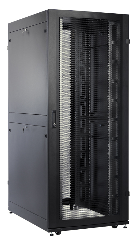 Шкаф серверный ПРОФ напольный 42U (800x1200) дверь перфор., задние двойные перфор., черный, в сборе (ЦМО)