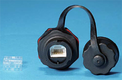 Hyperline KJ-IE-8P8C-C5e-180-BK Промышленный модуль Keystone Jack RJ-45 (8P8C), IP67, категория 5e, с защитной крышкой, черный