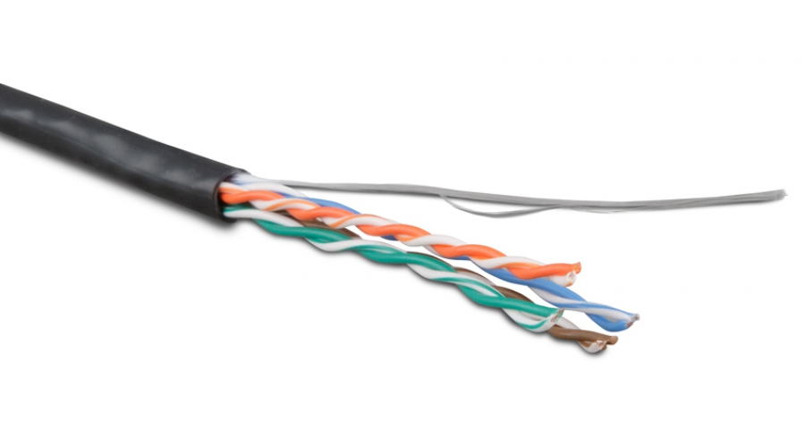 Hyperline UUTP4-C5E-S24-OUT-PE-BK-500 (500 м) Кабель витая пара, неэкранированный U/UTP, категория 5e, 4 пары(24 AWG), одножильный (solid), внешний, PE, -40°C - +60°C, черный - гарантия: 15 лет компонентная