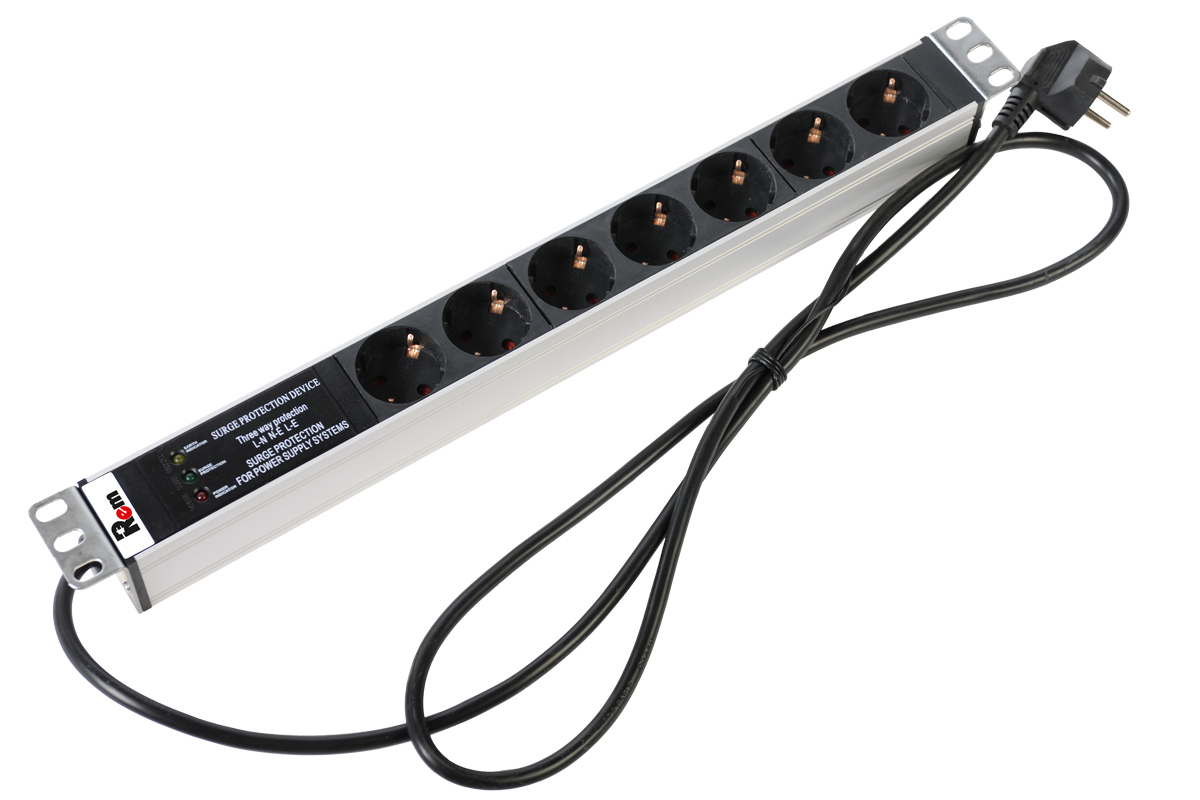 Блок розеток Rem-16 с фил. и инд., 7 Schuko, 16A, алюм., 19&amp;quot;, шнур 3 м. (ЦМО)