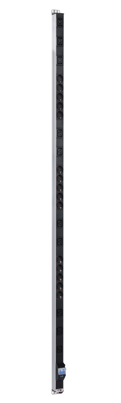Вертикальный блок розеток Rem-16 с авт. 16A, 15 Schuko, 10 IEC 60320 C19, 16A, алюм, 42-48U, колодка (ЦМО)