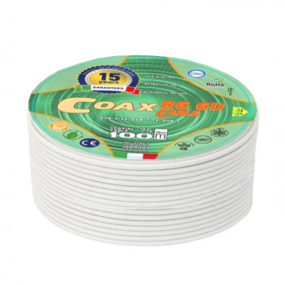 Коаксиальный кабель RG‑6 U, 75 Ом, 15 м, CCS, PVC нг(A), белый