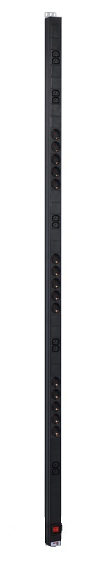 Вертикальный блок розеток Rem-16 с выкл., 15  Schuko, 10 C13, вход  IEC 60320 C20 16A, алюм., 42-48U (ЦМО)