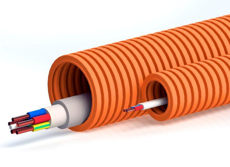 Труба ПНД легкая безгалогенная (HF), оранжевая, с зондом D=25