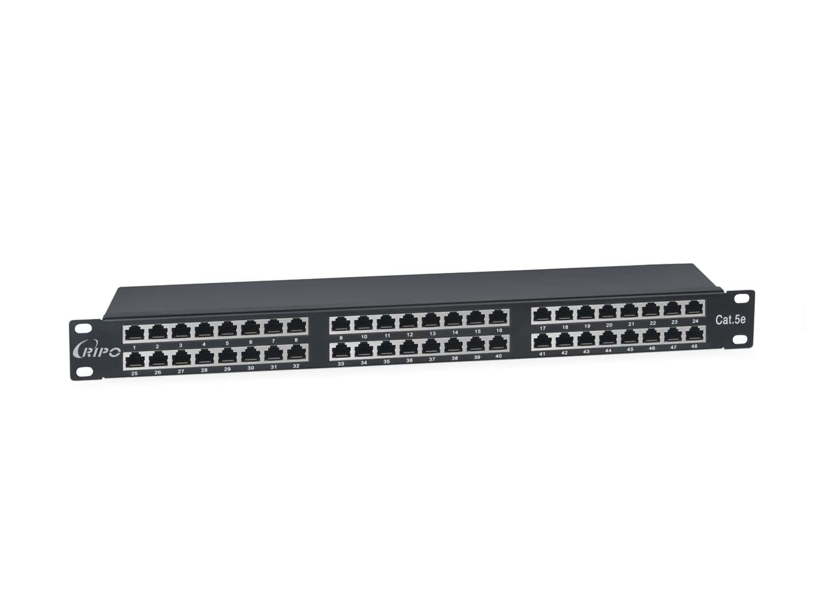 Патч-панель Ripo высокой плотности 19", 1U, 48 портов RJ-45, категория 6, полностью экранированная