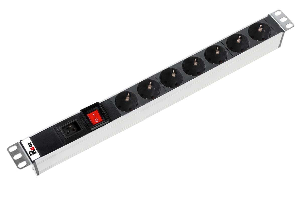 Блок розеток Rem-16 с выкл., 7 Schuko, вход IEC 60320 C20, 16A, алюм., 19&amp;quot; (ЦМО)