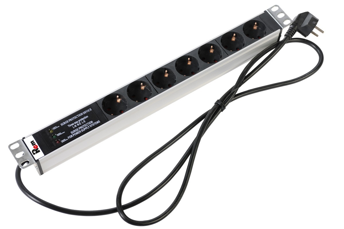 Блок розеток Rem-16 с фил. и инд., 7 Schuko, 16A, алюм., 19&amp;quot;, шнур 1,8 м. (ЦМО)