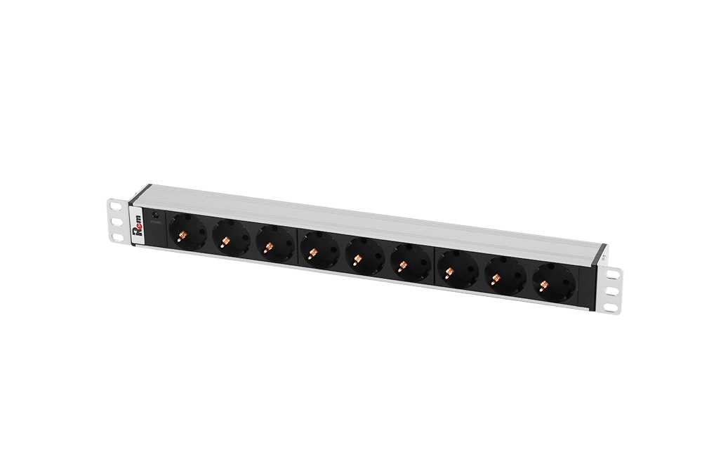 Блок розеток Rem-10 без шнура с инд., 9 Sсhuko, вход IEC 60320 C14, 10A, алюм., 19&amp;quot; (ЦМО)